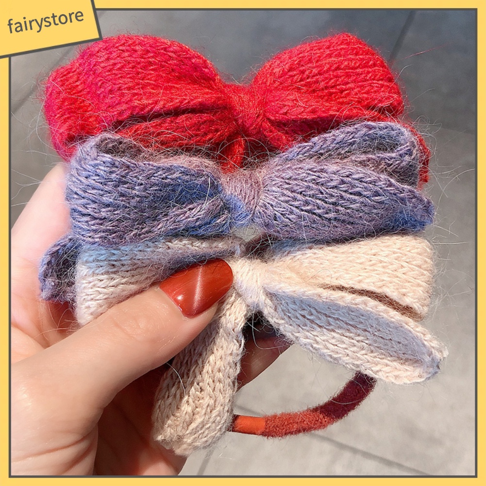 Dây Cột Tóc Co Giãn Đính Nơ Đan Len Dễ Thương Cho Nữ [Fairy1]
