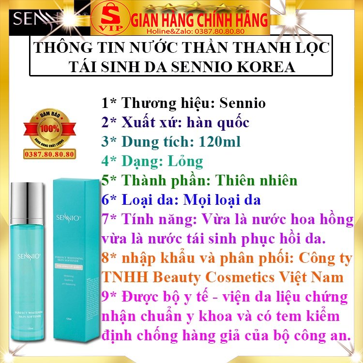 Nước hoa hồng se khít lỗ chân lông không cồn Sennio chính hãng hàn quốc trắng da dưỡng ẩm cân bằng da dầu mụn nhạy cảm