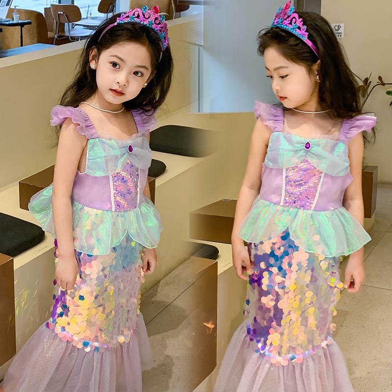 Đầm Hóa Trang Nàng Tiên Cá Đính Kim Sa Lấp Lánh Cho Bé Gái