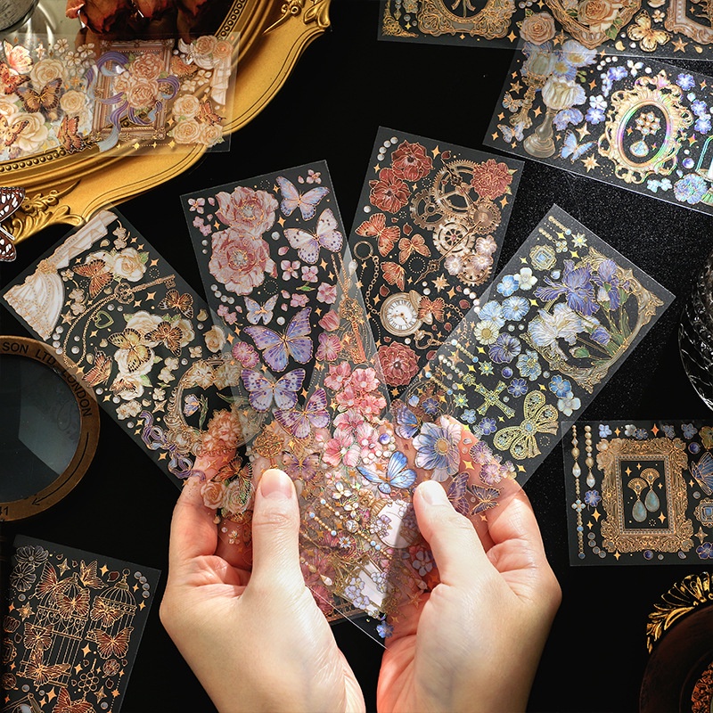 Enwei Bộ 3 Tờ Hình Dán Đồng Hồ Bướm Màu Đồng Vintage Trang Trí Sổ Tay