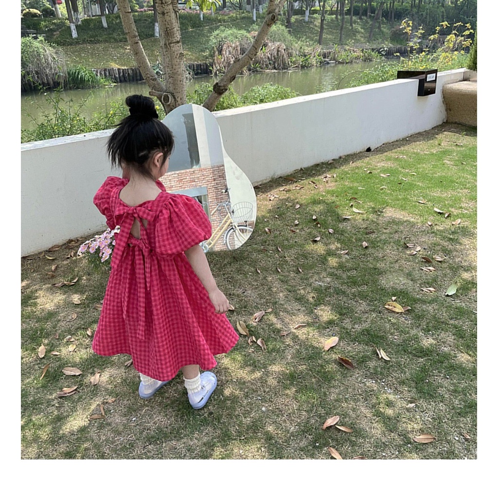 Váy Đầm bé gái tay bồng thắt nơ siêu mát SMUM 2023