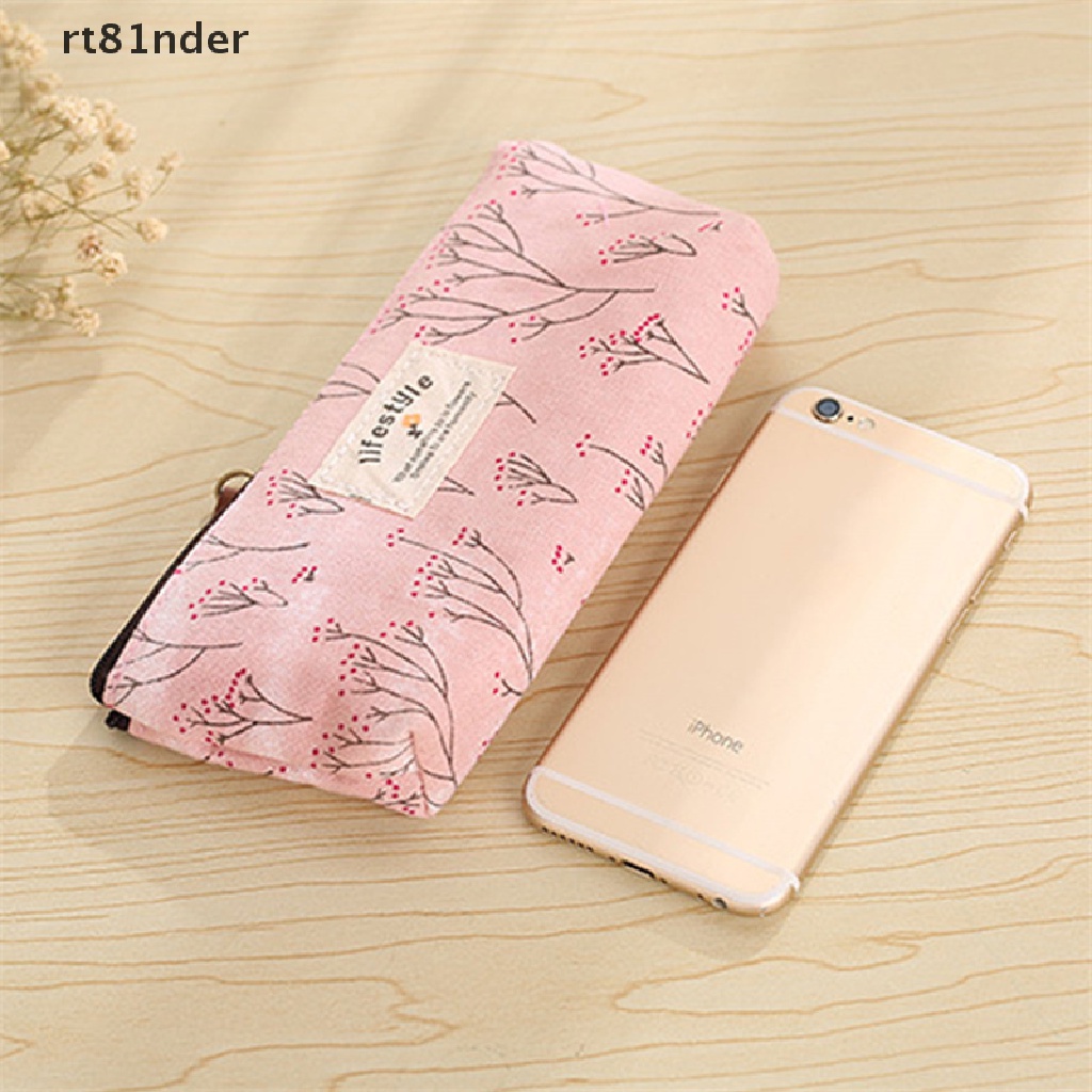 Rt Túi Đựng Bút Bằng Vải Canvas Họa Tiết Hoa Đáng Yêu Có Khóa Kéo