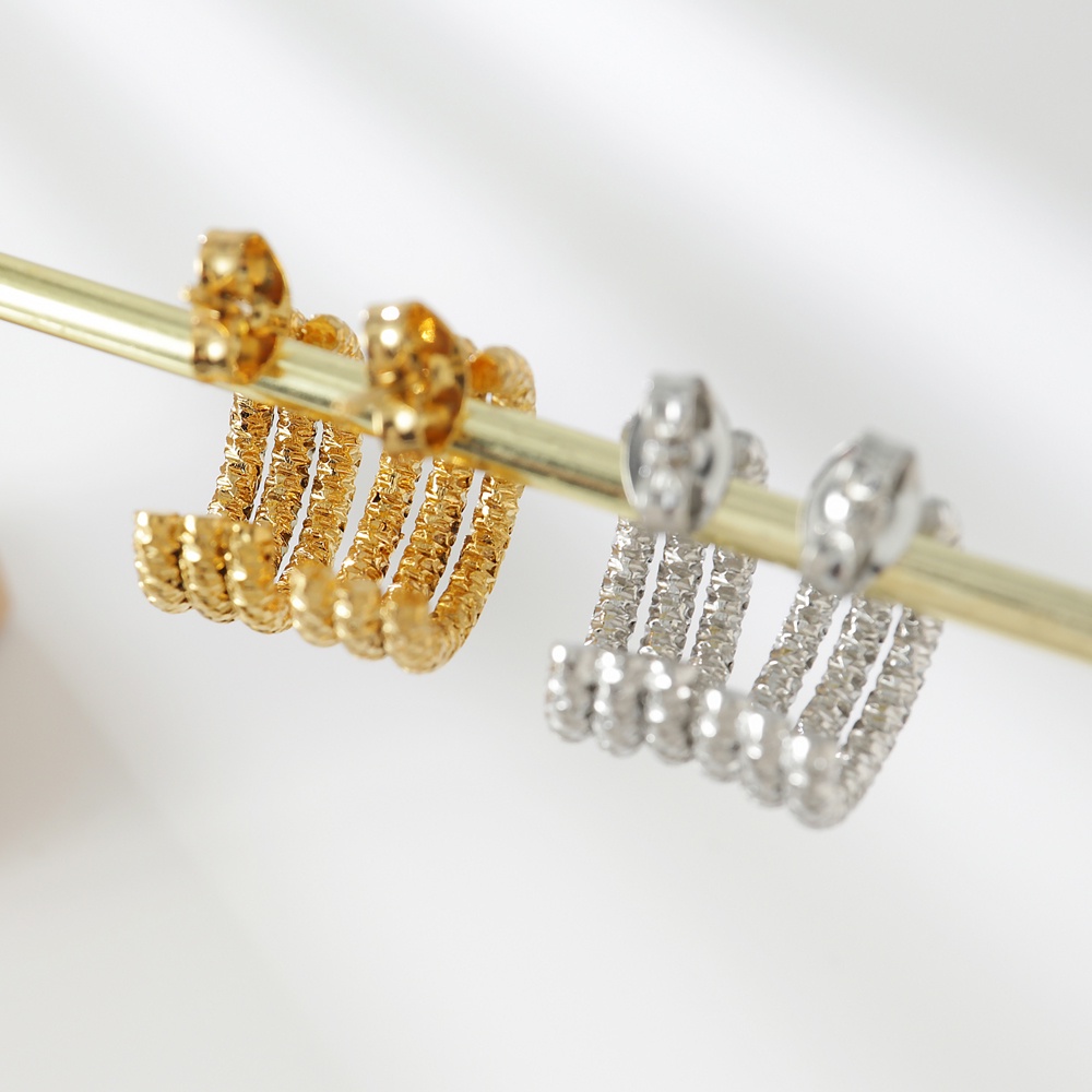 Bông Tai Nhiều Lớp Hình Chữ C Bằng Thép Titan Mạ Vàng 18K 925 Không Gây Dị Ứng Thời Trang Cho Nữ 15mm