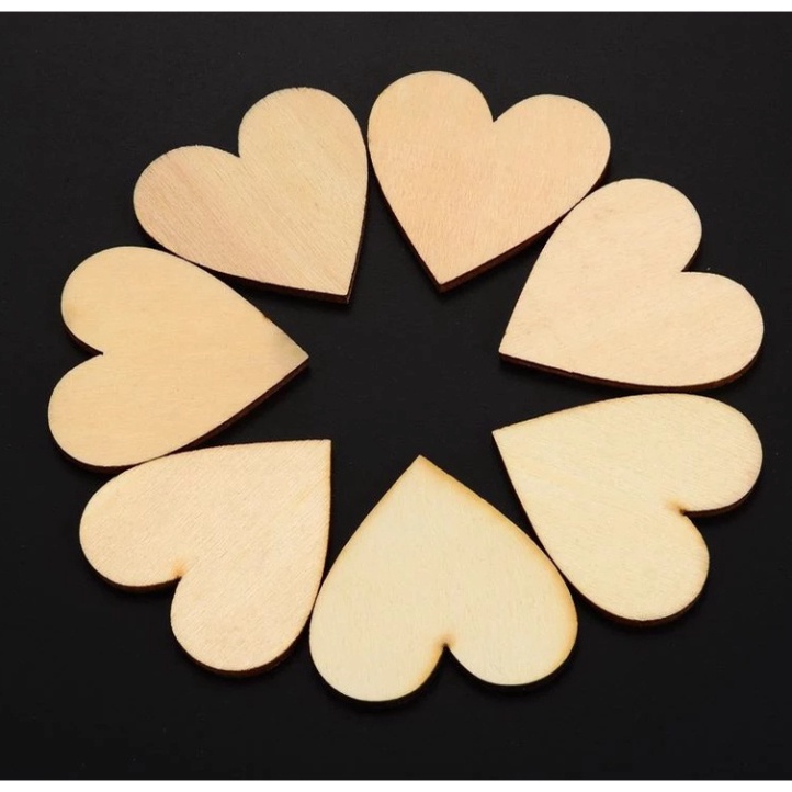 Set 50 Miếng gỗ hình trái tim Thegioipuzzle độc đáo, 50pcs gỗ dùng để vẽ hình, tô màu, trang trí bàn tiệc cưới