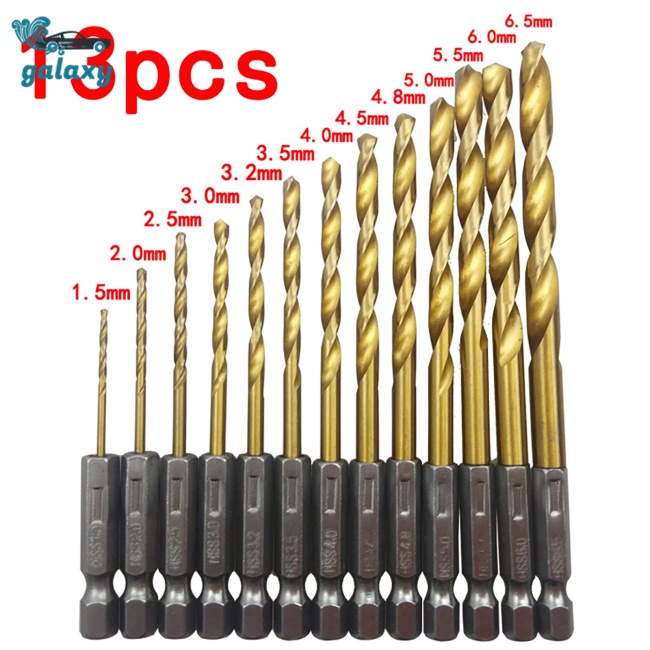 Galaxy Bộ 13 Mũi Khoan Xoắn Ốc Chuôi Lục Giác 1.5-6.5mm Dùng Làm Đồ Thủ Công Diy