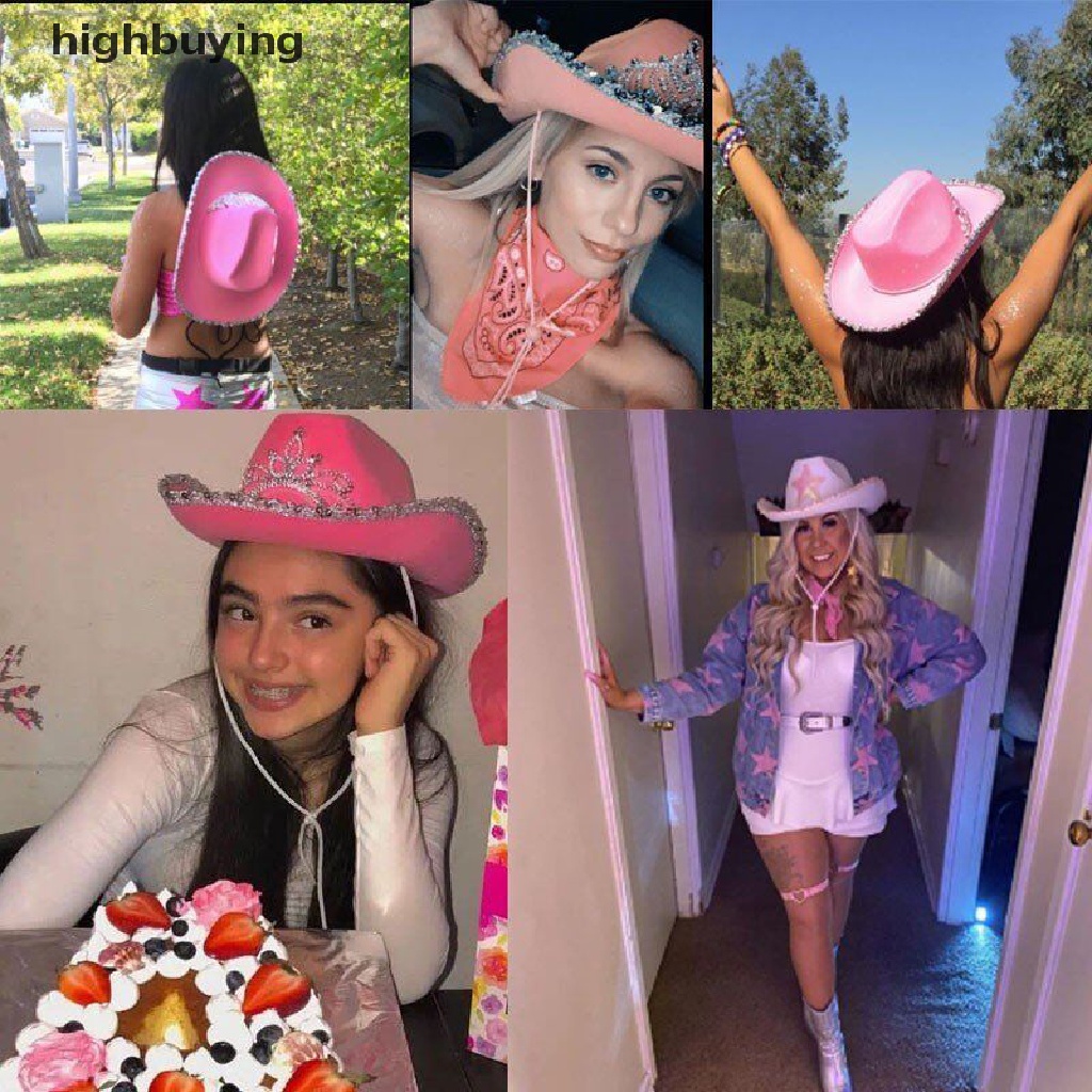 1 Mũ Cao Bồi Vành Rộng Đính Lông Vũ Trang Trí