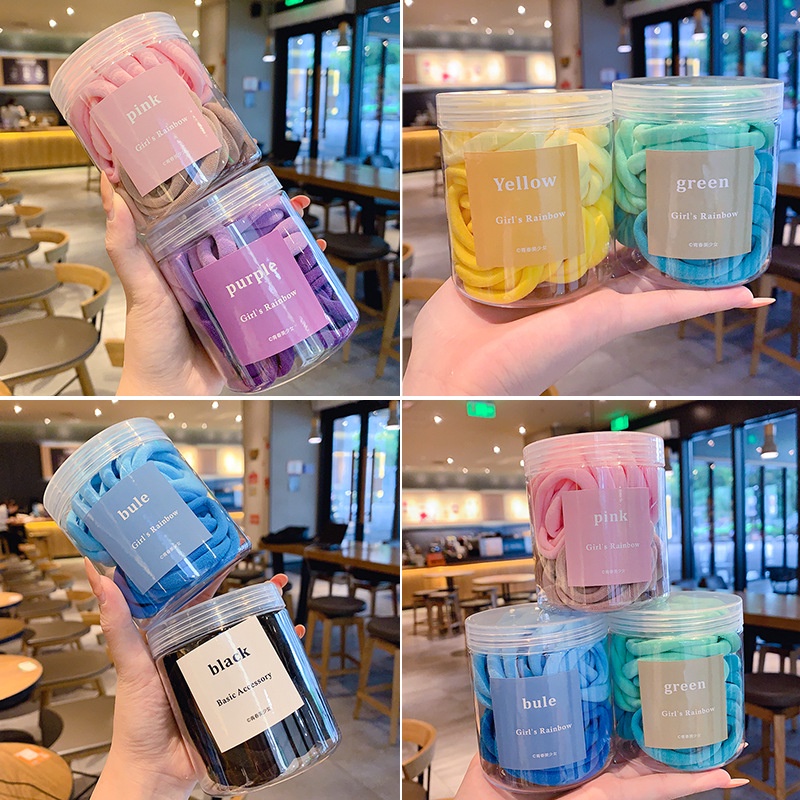 Dây Buộc Tóc Cao Su Nylon Độ Co Giãn Cao Không Đường May Phong Cách Hàn Quốc Kèm Hộp Đựng Dành Cho Bạn Nữ