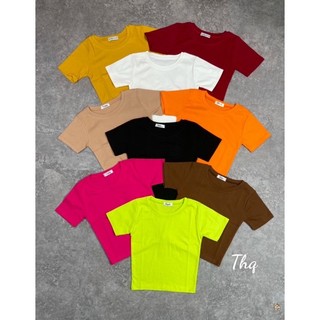 Áo phông zip croptop cổ tròn co dãn