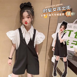 Set áo sơ mi tay ngắn & quần yếm cho bé gái
