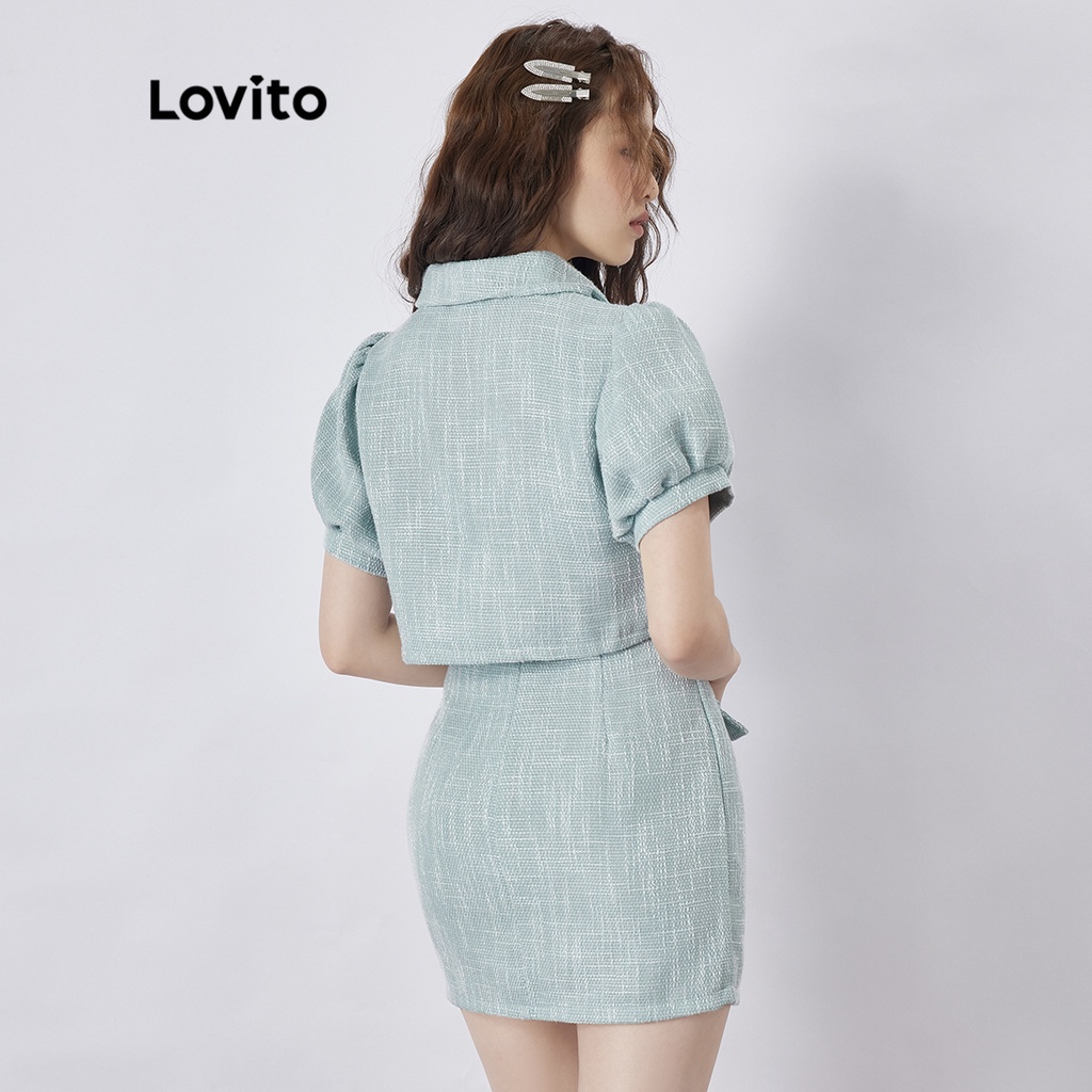 Bộ váy nữ có nút thắt nơ trơn giản dị