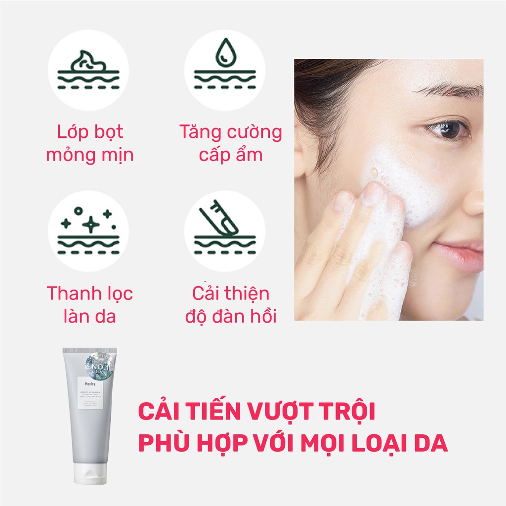 Sữa rửa mặt làm sạch chuyên sâu dạng bọt Huxley Cleansing Foam Deep Clean, Deep Moist 150g