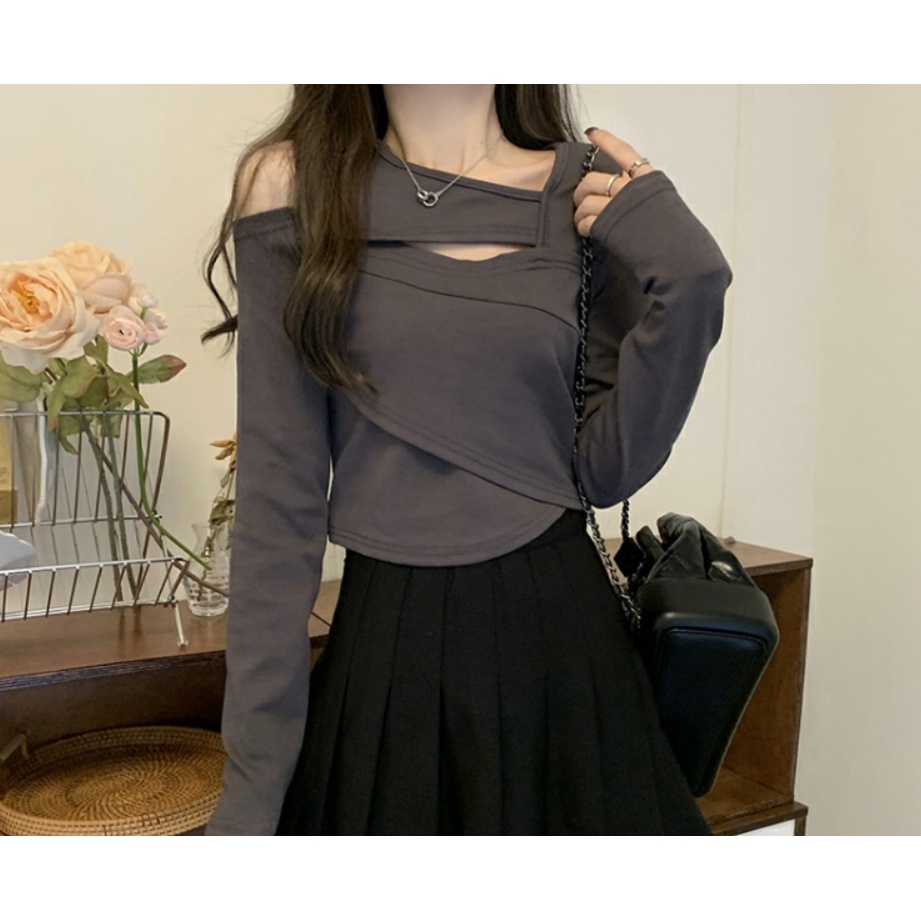 Áo kiểu SUXI tay dài hở vai màu trơn thời trang dành cho nữ