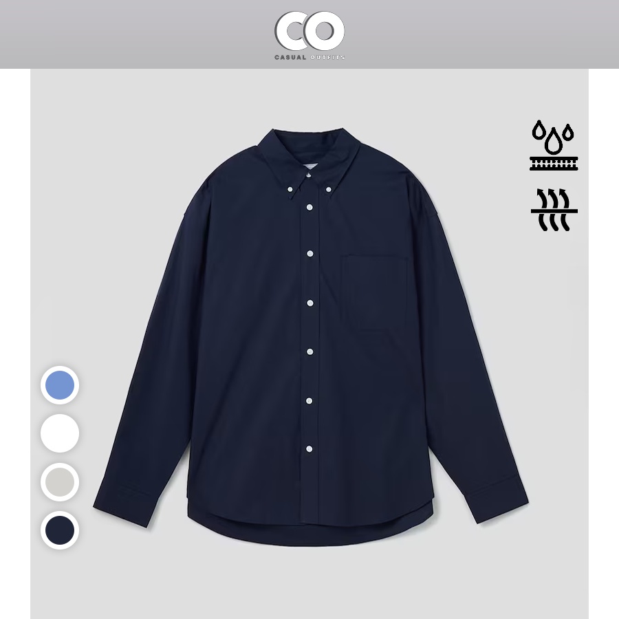 Áo sơ mi tay dài có túi 8seconds có nút gài cổ áo form oversize vải 100% cotton - 4 Màu