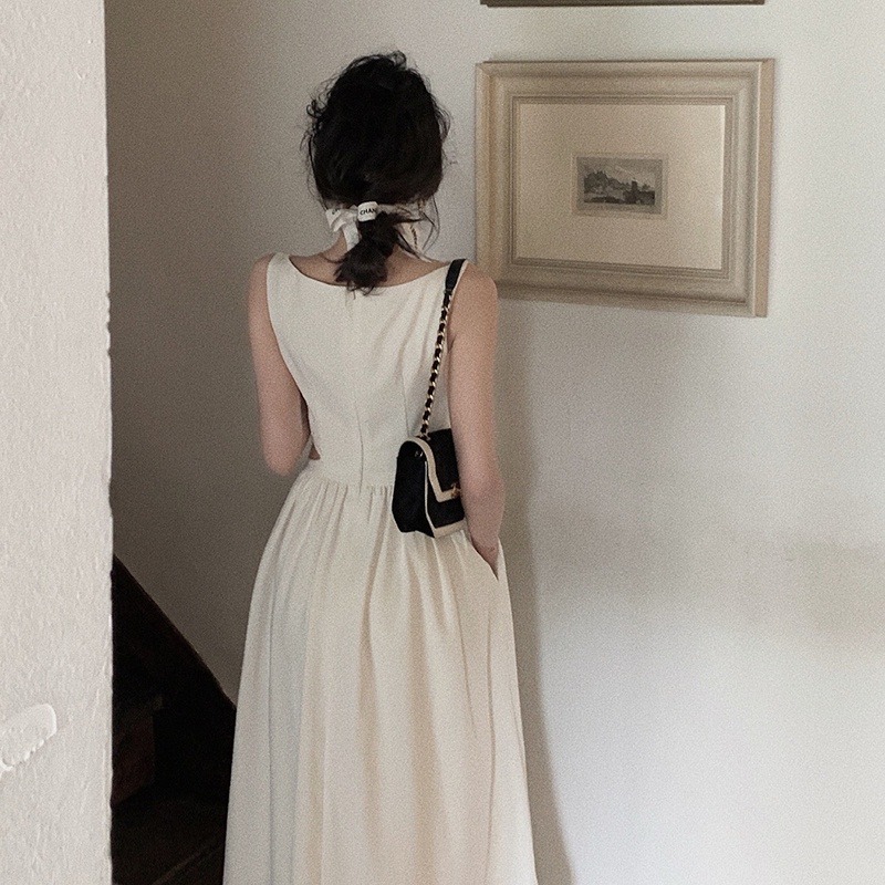 IELGY  Đầm Không Tay Hở Vai Phong Cách hepburn Cao Cấp Dành Cho Nữ