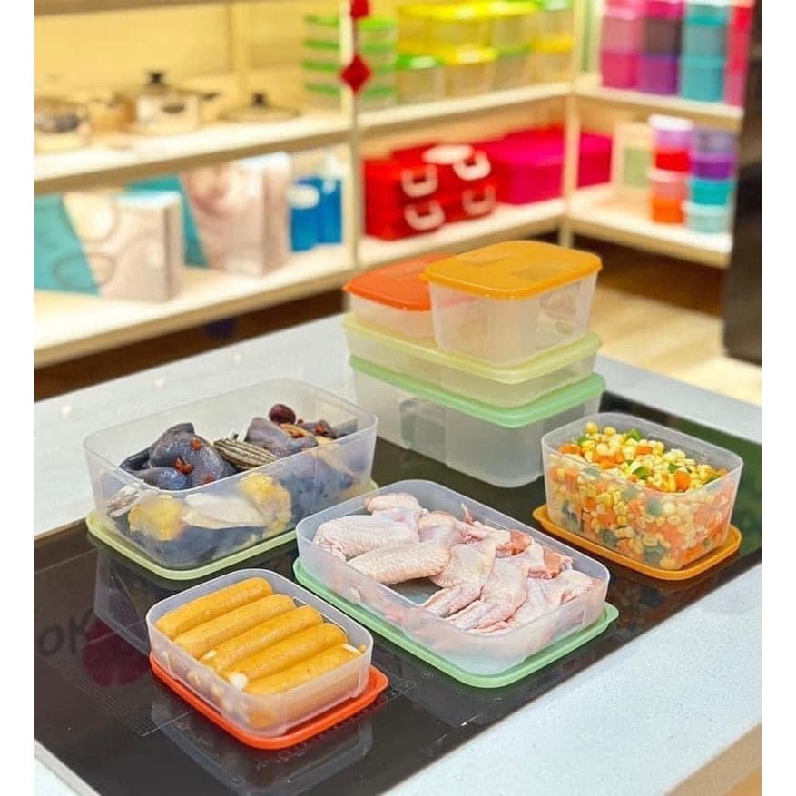 Bộ hộp nhựa đựng thực phẩm ngăn đông Colorful Tupperware nhựa nguyên sinh an toàn chính hãng bảo hành size 250ml 650 1.5