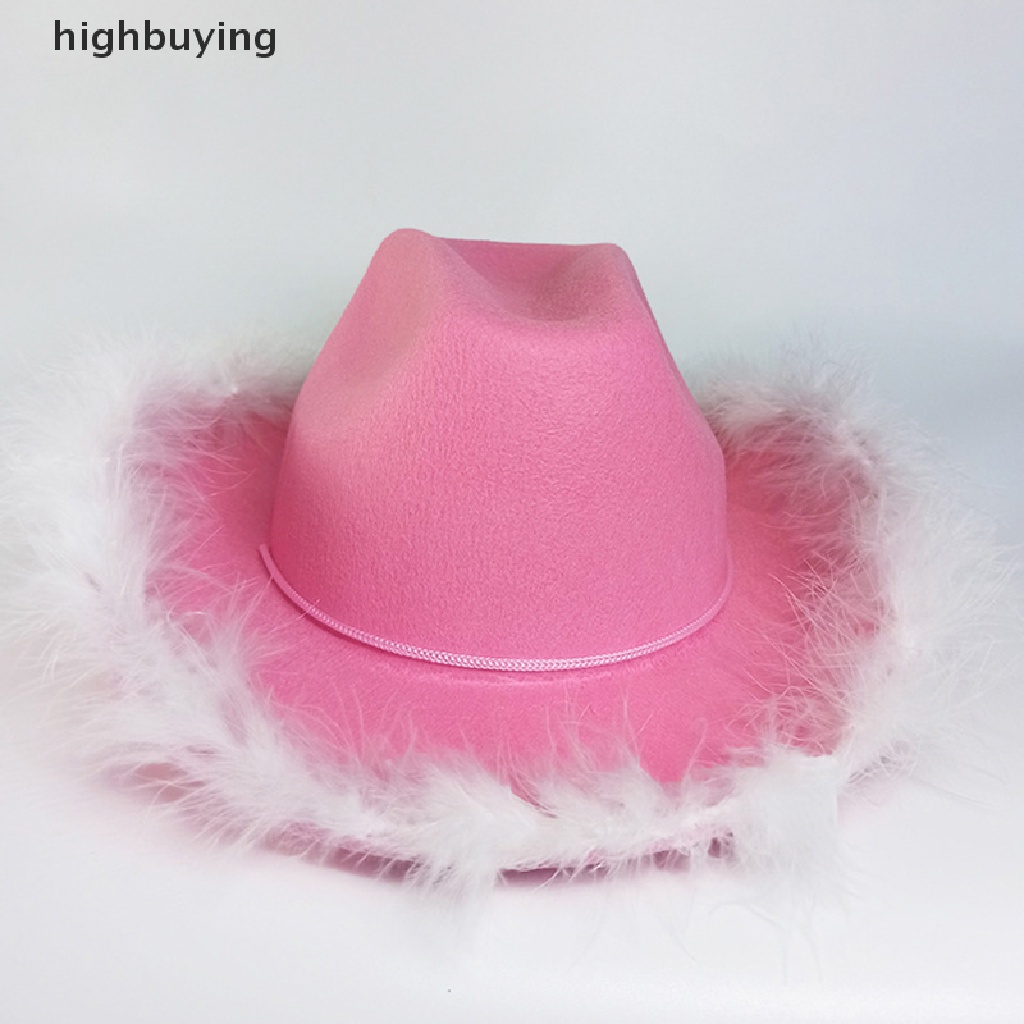 1 Mũ Cao Bồi Vành Rộng Đính Lông Vũ Trang Trí