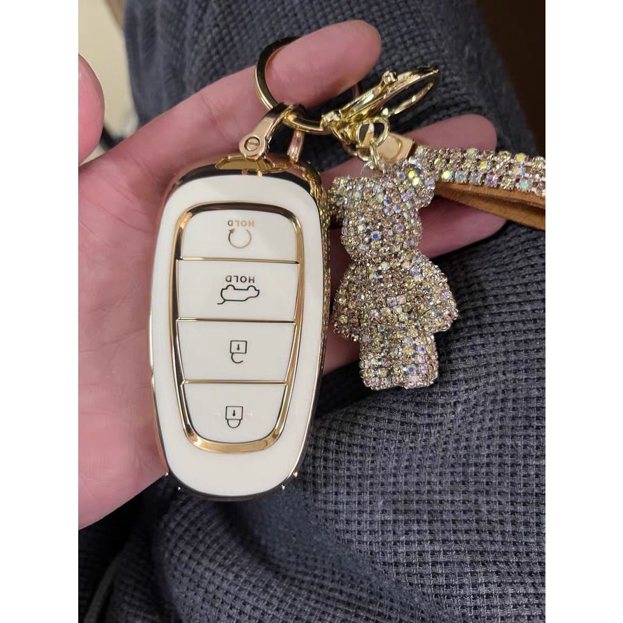 Ốp Khóa Xe Hyundai Santafe , Tucson 4 Nút Bấm 2022 New Mạ Vàng Cao Cấp Thế Hệ Mới - Ốp Khóa Ô Tô Hyundai