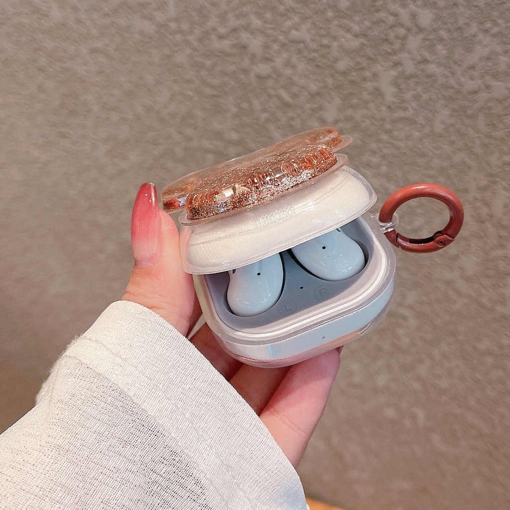 Vỏ Bảo Vệ Hộp Sạc Tai Nghe Bluetooth Không Dây Samsung Buds Pro Galaxy Buds 2 Hình Gấu Hồng Có Nước Kim Tuyến Lấp Lánh