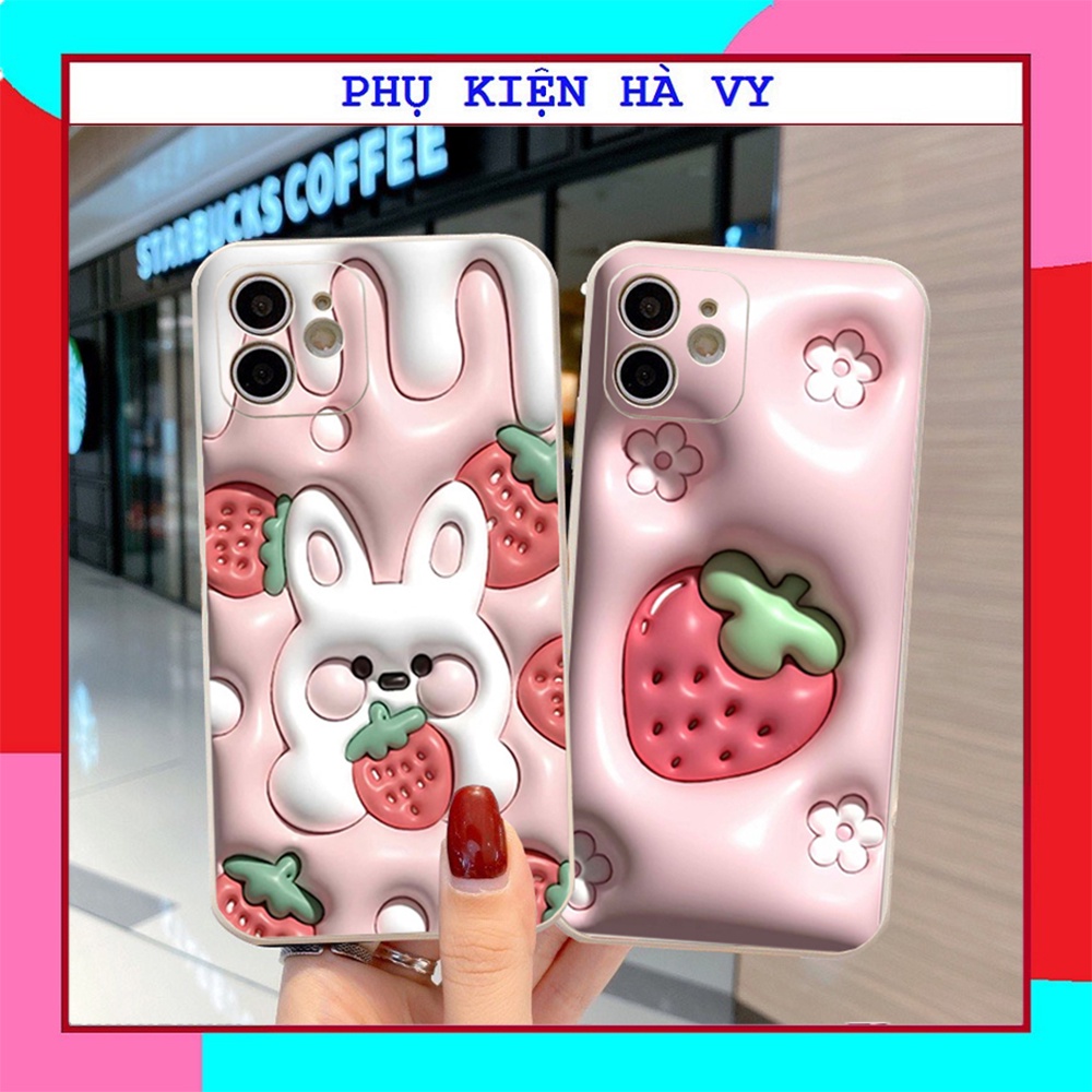 Ốp lưng iphone 3D họa tiết hình thỏ dâu tây 6/6plus/6s/6splus/7/7plus/8/8plus/x/xr/xs/11/12/pro/promax/13/14Promax