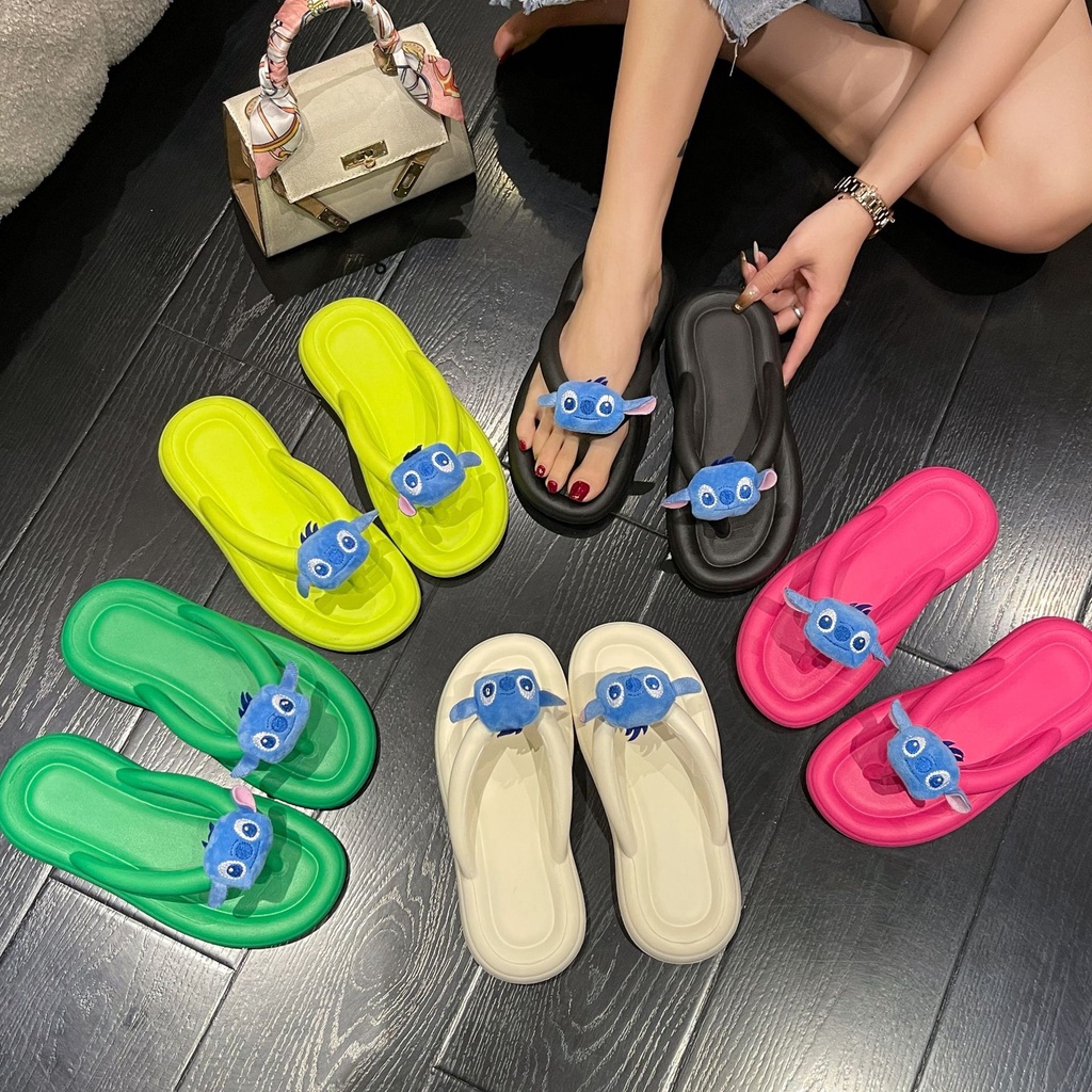 Dép Xỏ Ngón Đi Trong Nhà Chống Trượt Họa Tiết Hoạt Hình Stitch Dễ Thương Cho Bé