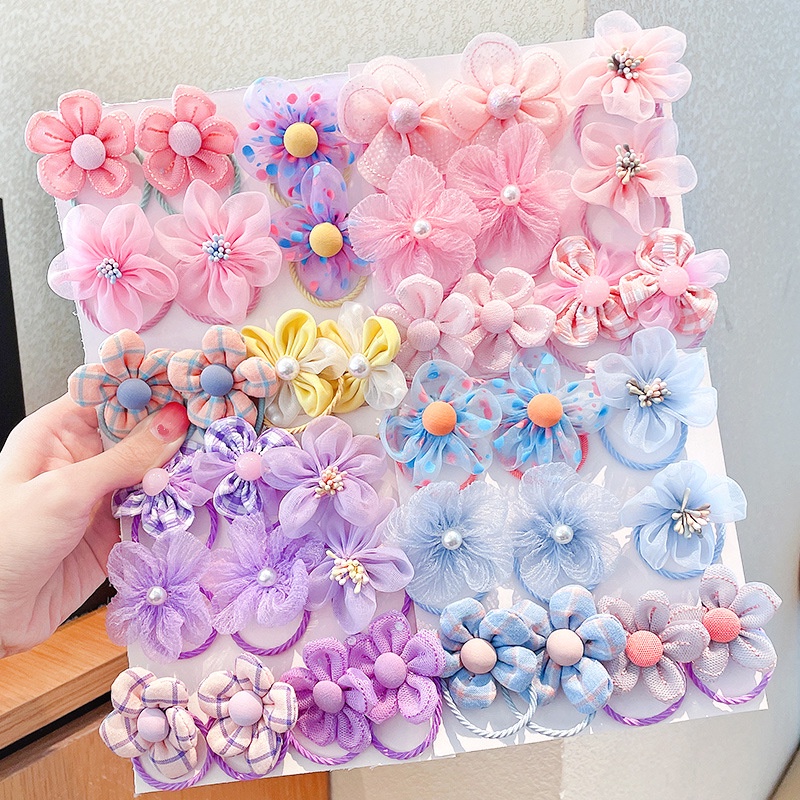 Bololo Bộ Dây Buộc Tóc Vải Lưới Hình Hoa Dễ Thương Dành Cho Bé Gái