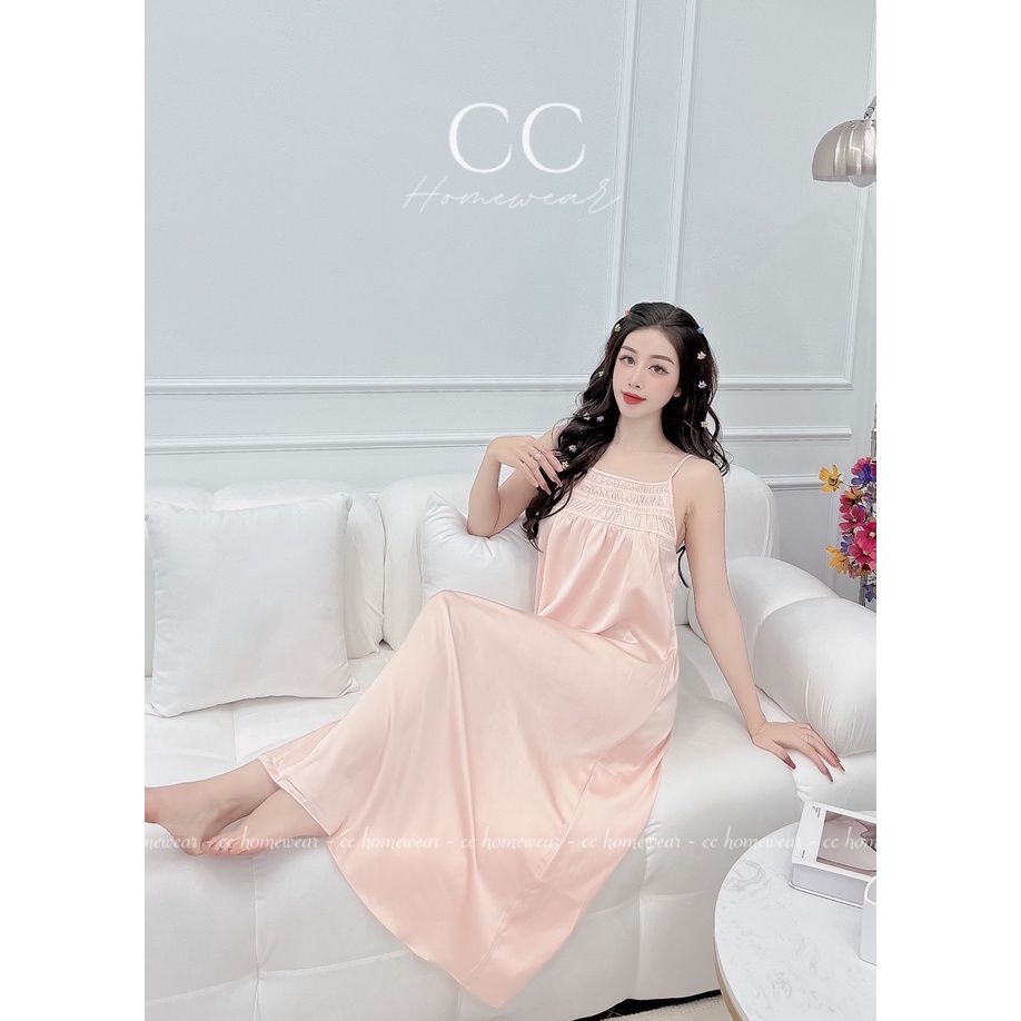 Đầm ngủ lụa 2 dây họa tiết trơn cao cấp thương hiệu CC HOMEWEAR | BigBuy360 - bigbuy360.vn