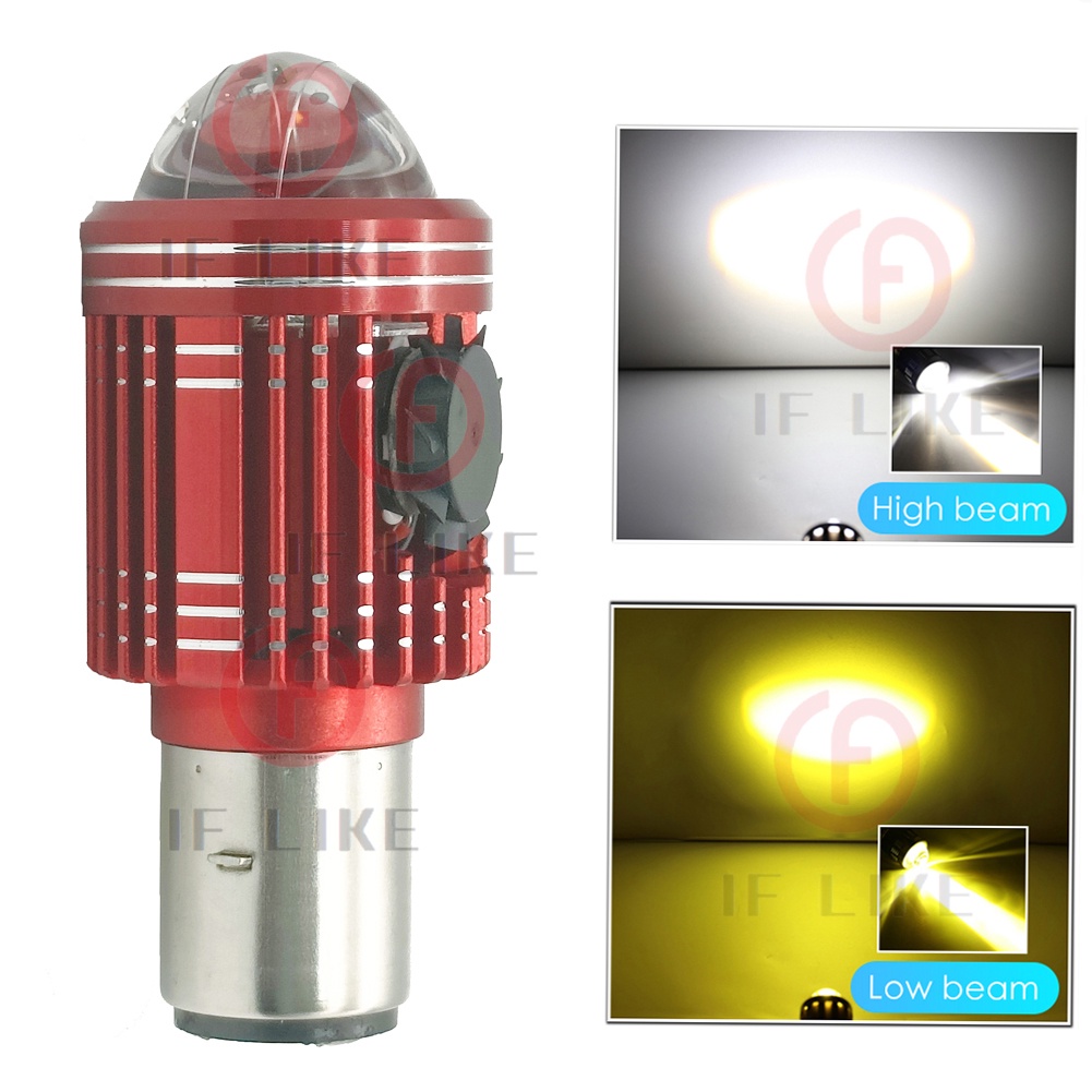 Đèn Pha LED H4 BA20D H6 Bằng Thép Hai Màu Kèm Quạt Làm Mát Cho Xe Máy Scooter