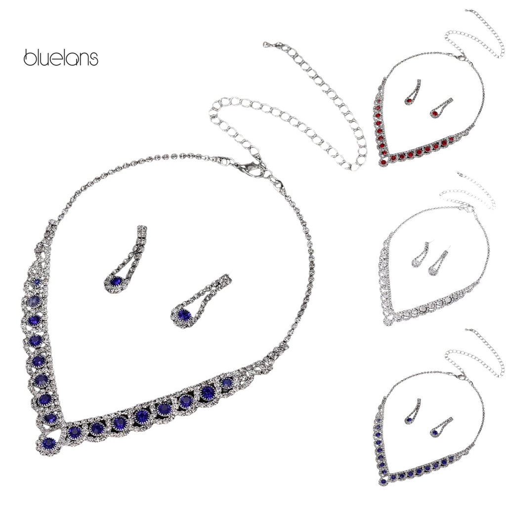 1 Set Vòng cổ Và Bông Tai Đính Đá Hình Giọt Nước Lấp Lánh