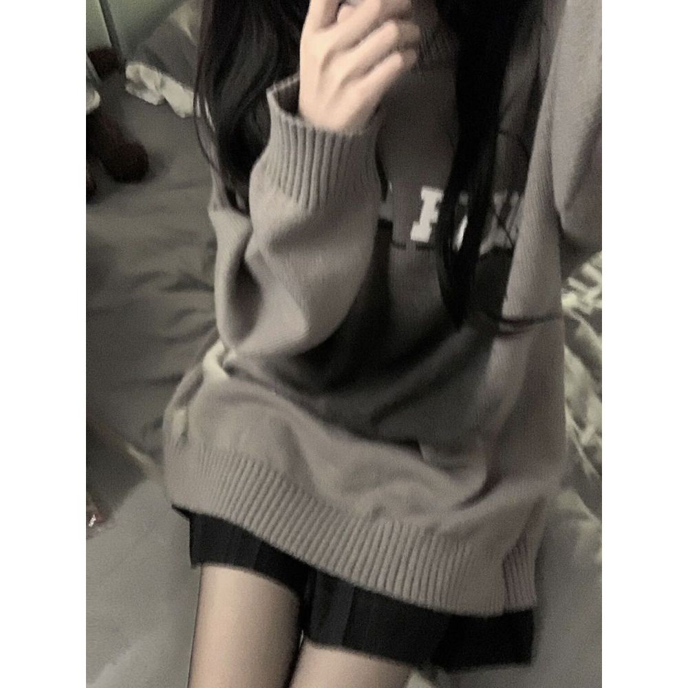 Áo Sweater Dáng Rộng Màu Xám Nhuộm Phong Cách Đường Phố Mới Cho Nữ