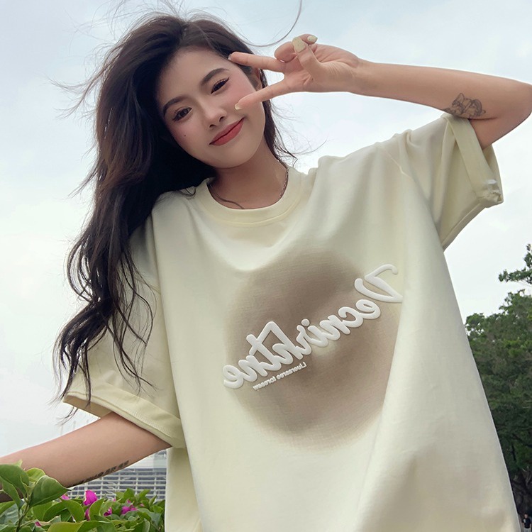 IELGY  Áo Thun Tay Ngắn In Họa Tiết Xốp Phong Cách Hàn Quốc Thời Trang Cho Nữ