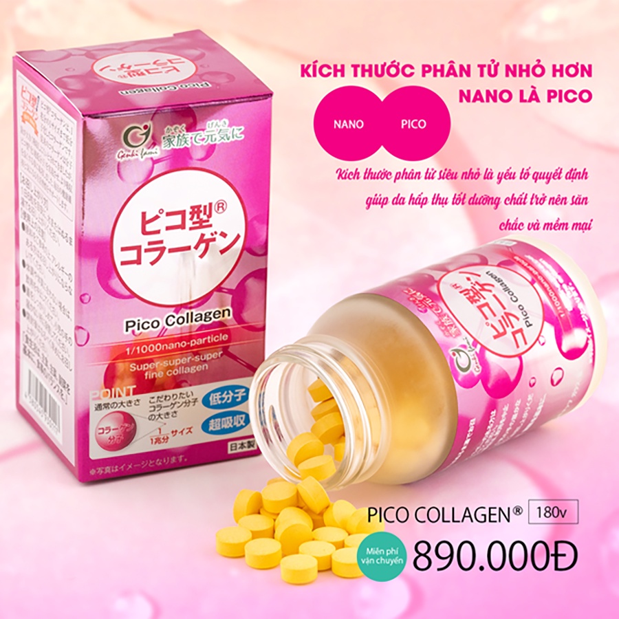 Viên uống Pico Collagen đẹp da móng tóc ngăn ngừa lão hóa da cân bằng nội tiết tố nữ Hộp 90 viên - Genki Fami