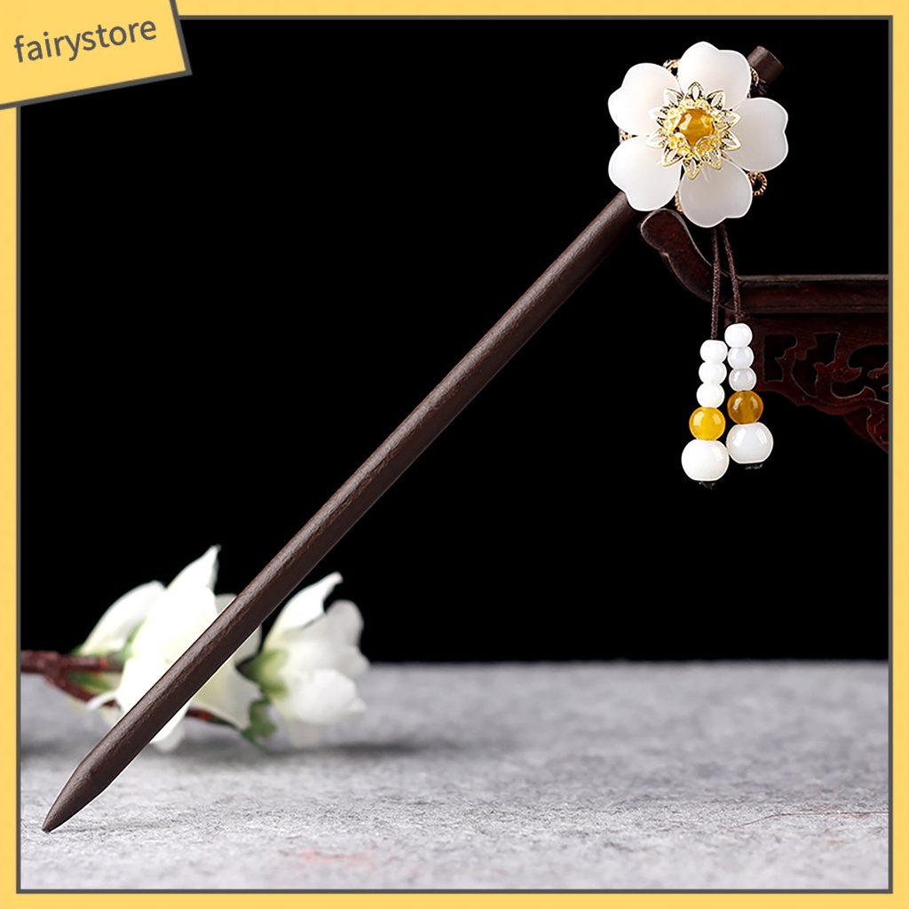 Trâm Cài Tóc Bằng Gỗ Đính Tua Rua Phong Cách Trung Hoa Cổ Điển Trang Trí Tóc Cho Nữ [Fairy1]