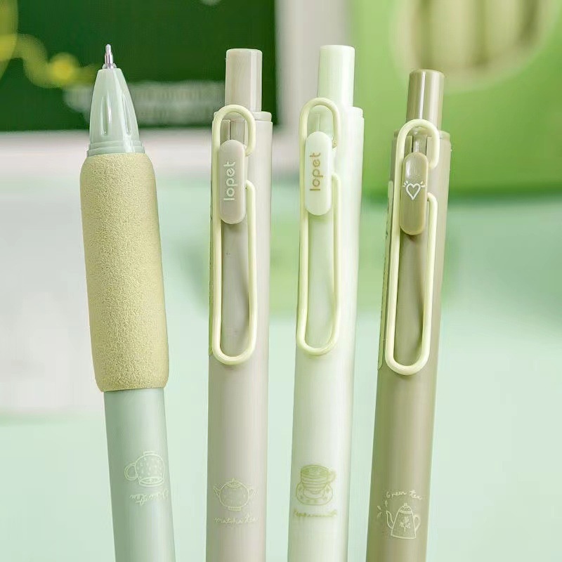Set 4 Bút Mực Gel Ngòi Bút 0.5mm Màu Xanh Matcha Sáng Tạo