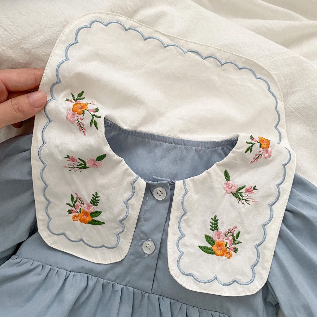 Đầm cotton Trơn Thêu Họa Tiết Phong Cách Hàn Quốc Xinh Xắn Dành Cho Bé Gái