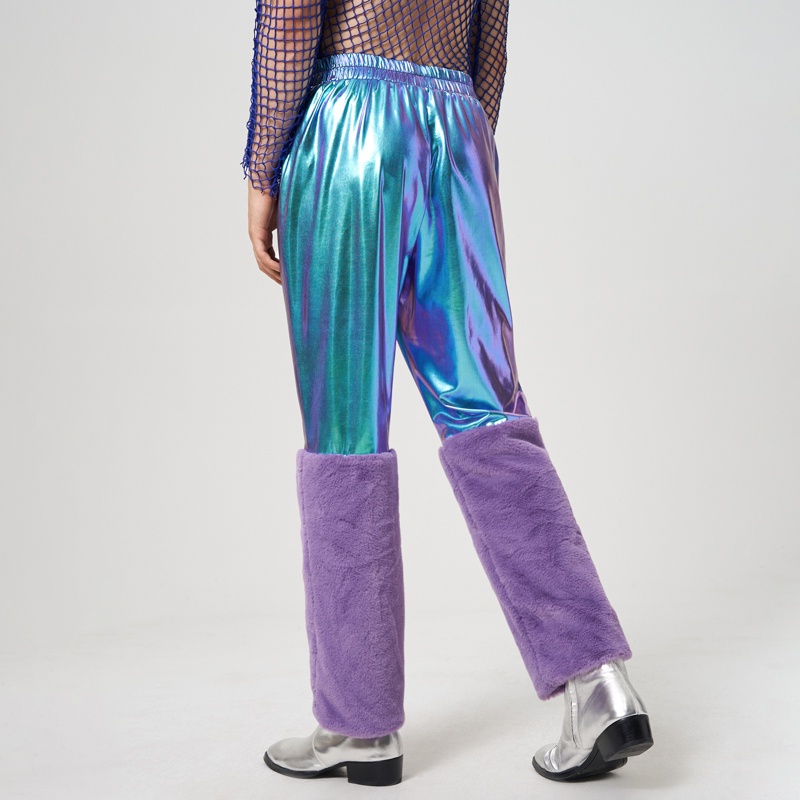 Quần INCERUN cạp cao màu flash phối lông thời trang cá tính