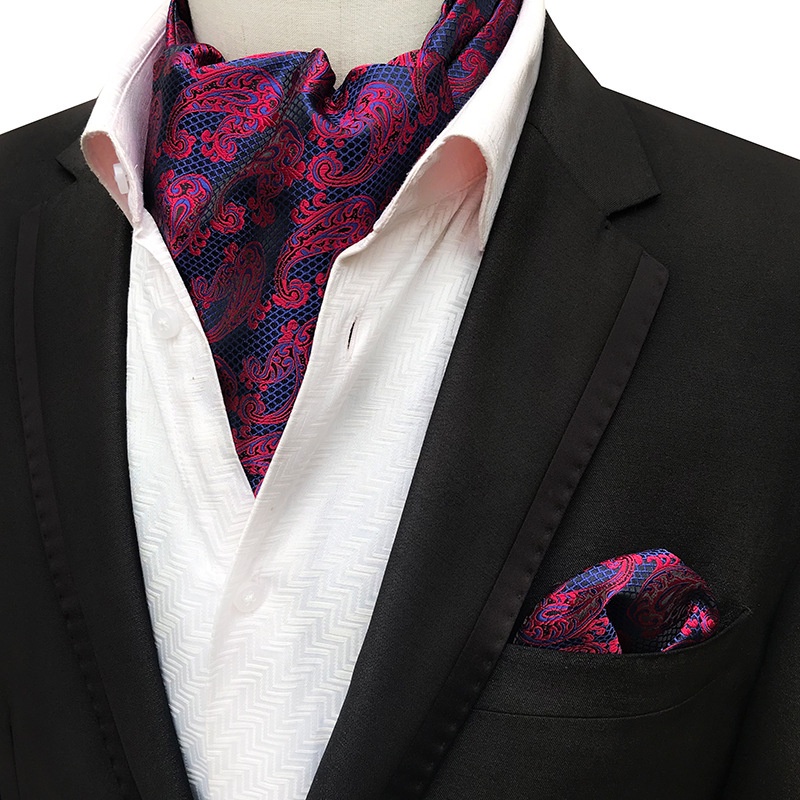 Bộ khăn tay và khăn cổ lụa jacquard EFAN hình vuông họa tiết Paisley cổ điển sang trọng cho nam