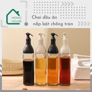  Chai Đựng Dầu Ăn Thuỷ Tinh Nắp Bật Mở MOMOHOUSE Vòi Nghiêng Chống Tràn Bình Đựng Dầu Ăn Chiết 500ml 