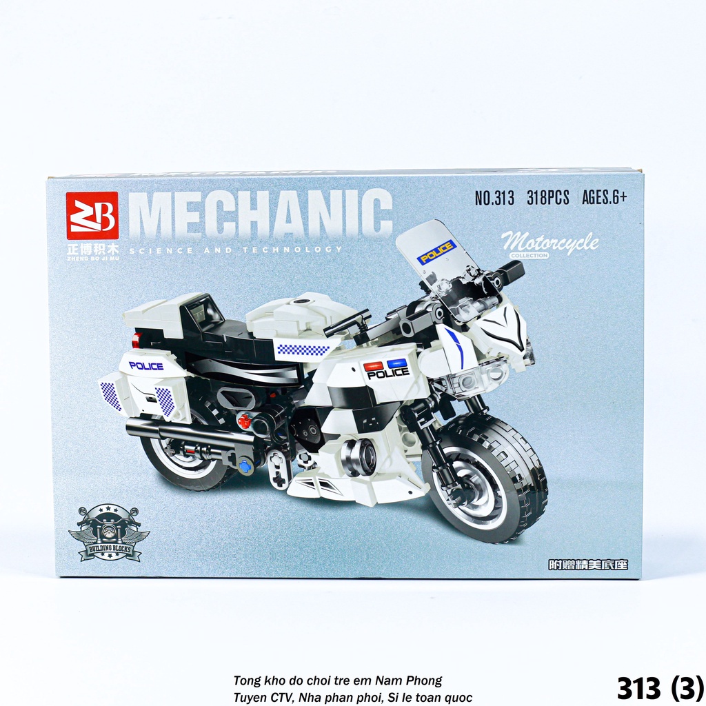 Bộ Đồ Chơi Lego 318 chi tiết Lắp Ráp mô hình xe máy cảnh sát 313 - Đồ chơi thông minh cho trẻ em - Quà tặng sinh nhật
