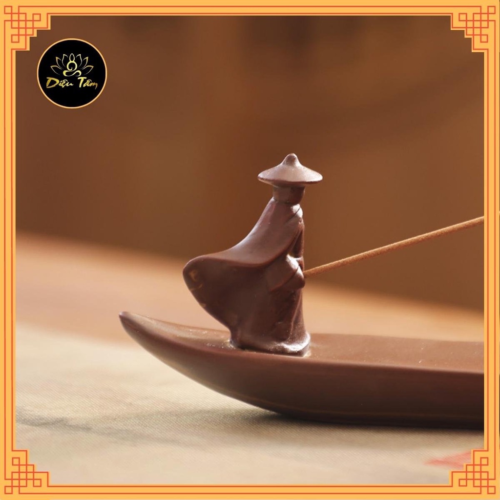 Thác khói trầm hương cắm nhang cây, tượng trang trí cắm hương không tăm gốm sứ trang trí tiểu cảnh Diệu Tâm