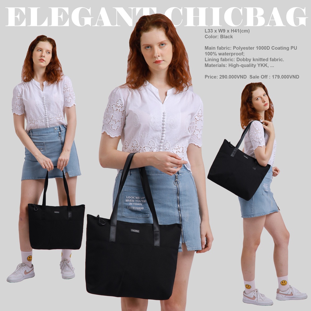 Túi tote nữ thương hiệu NATOLI chất vải canvas có khóa kéo chống nước nhiều ngăn - BST Elegant Chicbag T4