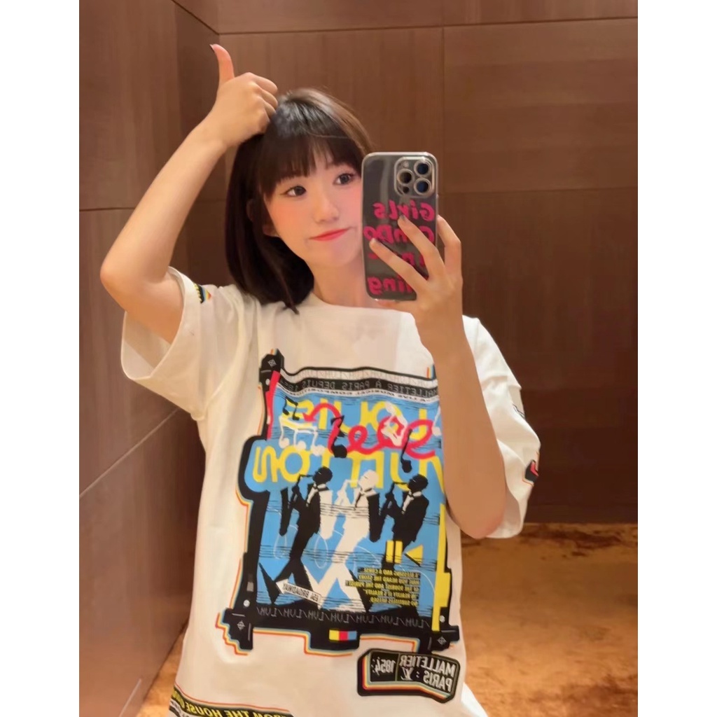 Áo phông thời trang nữ cao cấp thương hiệu Louis Vuitton LV thiết kế hoạ tiết hình nhạc Jazz cá tính