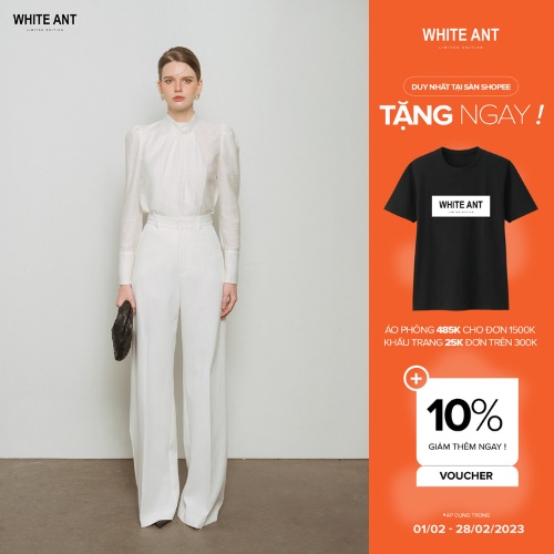 Áo Sơ Mi Cổ Phối Và Quần Suông Nữ Dáng Dài White Ant Hàng Thiết Kế Cao Cấp 160430001.001
