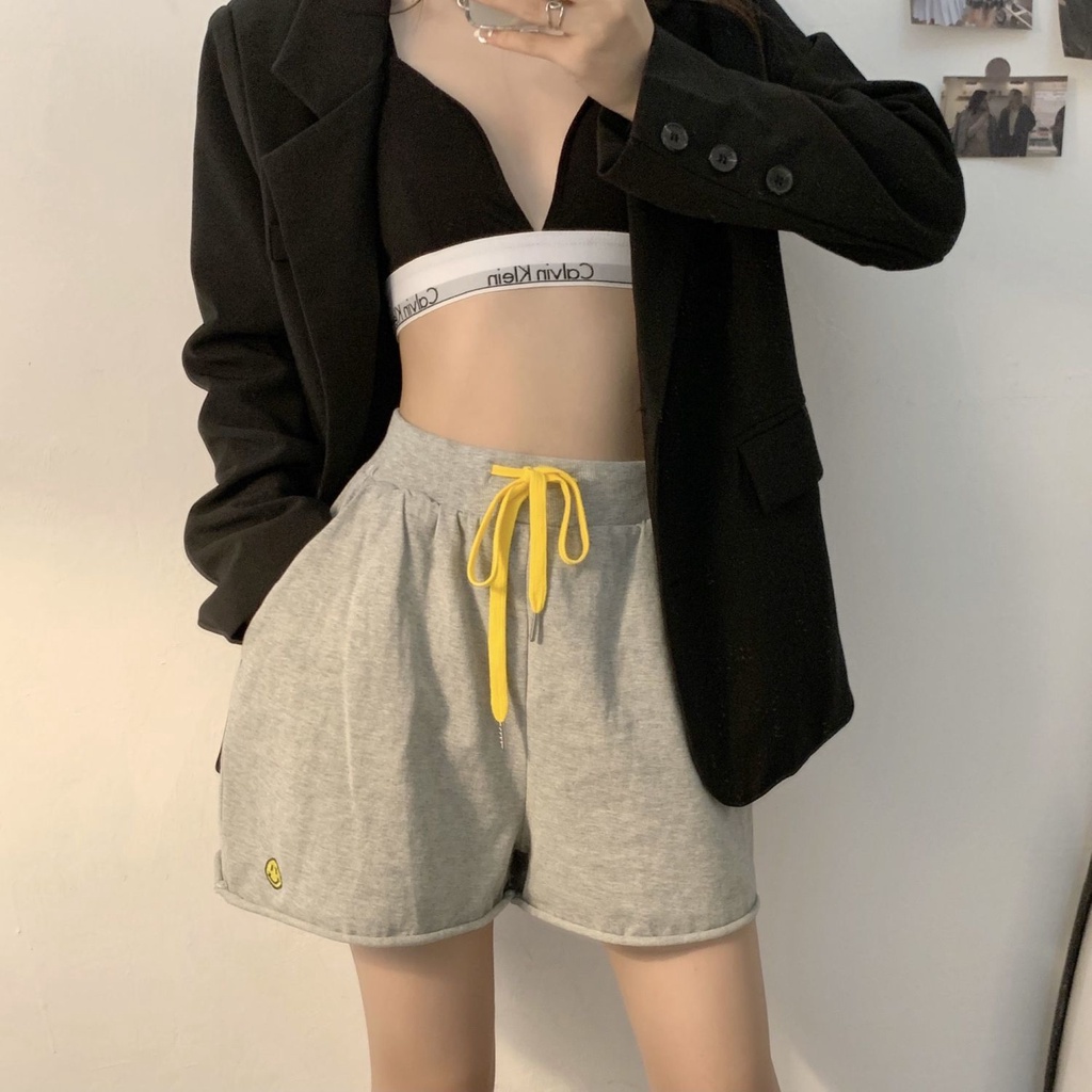 Jiashucheng Klein Quần Short Thể Thao Ống Rộng Lưng Cao Màu Xanh Dương Phong Cách Hàn Quốc Thời Trang Mùa Hè Hàng Mới Dành Cho Bạn Nữ Mặc Ngoài