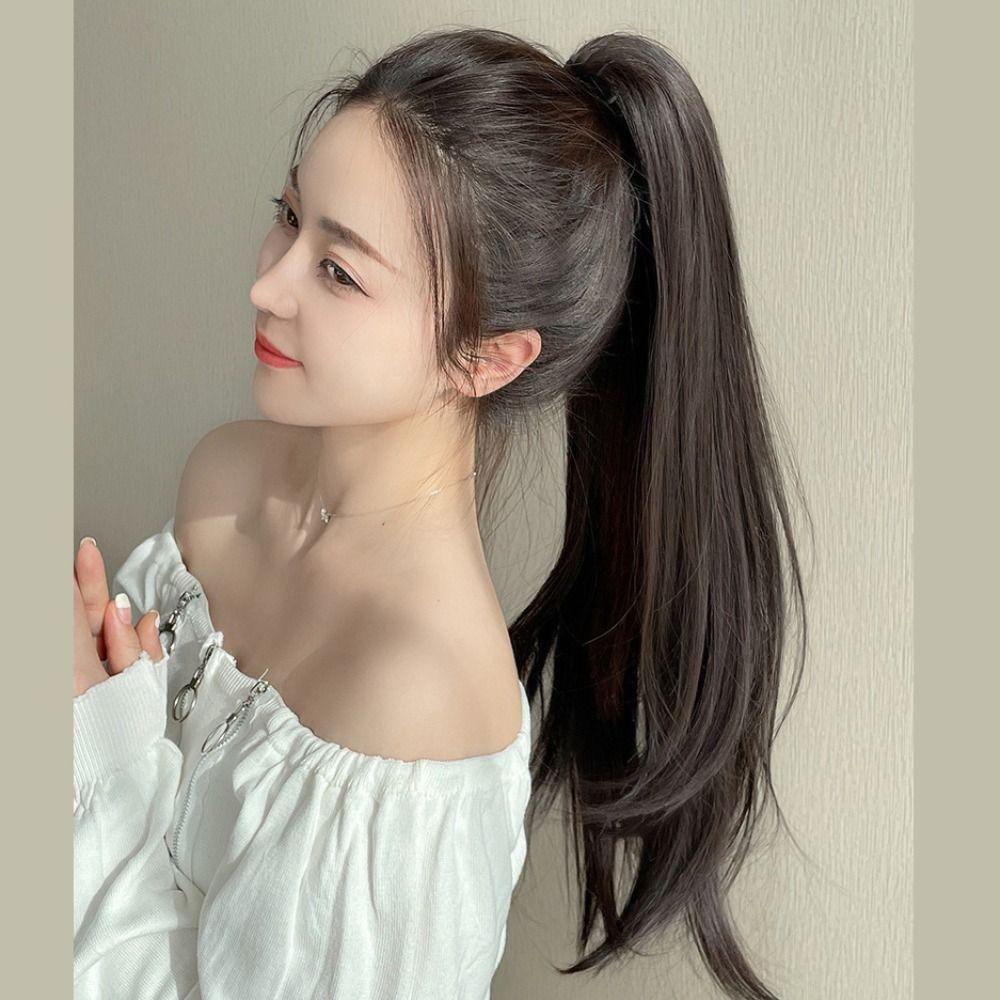 ANEMONE Tóc Giả Đuôi Ngựa Xoăn Dài Màu Đen Ngọt Ngào Dễ Thương Dành Cho Nữ