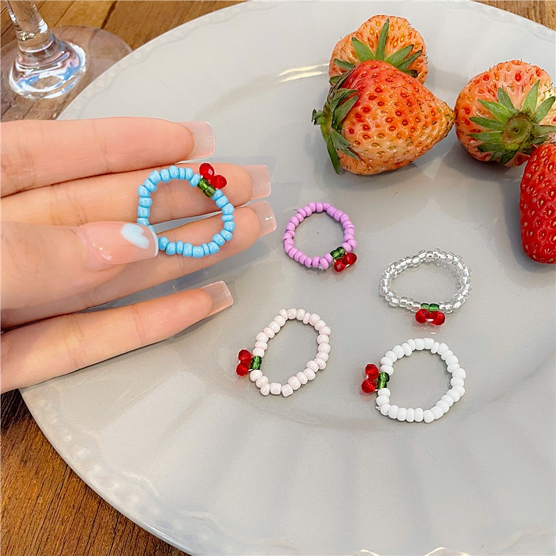 Nhẫn Acrylic Đính Hạt Hình Quả Cherry Quà Tặng Ngày Lễ Tình Nhân Cho Nữ