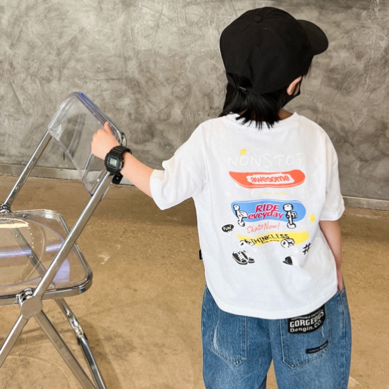 Planet Áo Thun Ngắn Tay Cổ Tròn Họa Tiết Hoạt Hình Thời Trang Cho Trẻ Em Trai