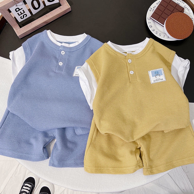 Set Áo Thun Cotton Ngắn Tay Form Rộng + Quần Short Thời Trang Mùa Hè Hàn Quốc Mới Cho Bé Trai