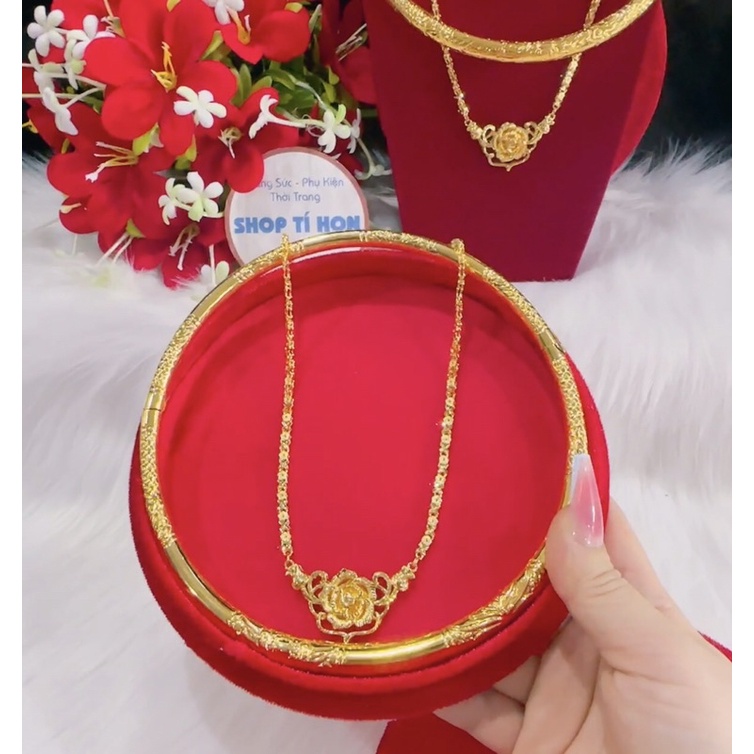 Bộ cưới cô dâu mạ vàng 24 ( gồm 1 kiềng 2 chỉ , 1 dây chuyền 3 chỉ )