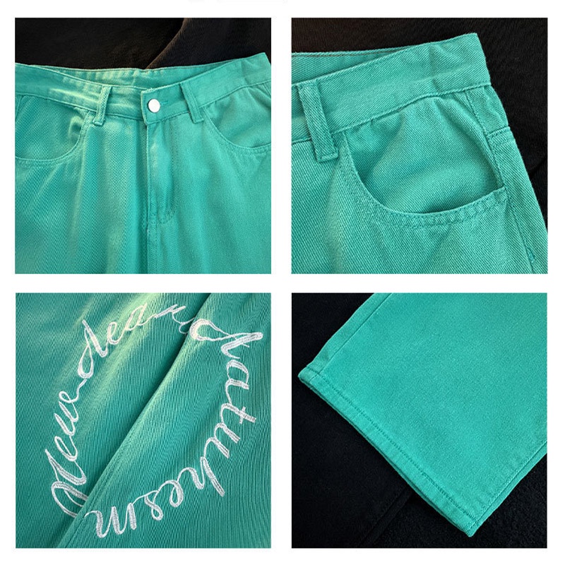 Quần Jean Ống Rộng In Chữ Phong Cách Hàn Quốc Dành Cho Nam