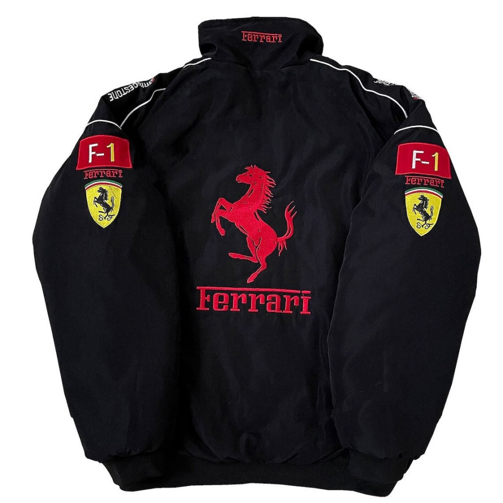 Áo Khoác Cotton Tay Dài Thêu Logo Ferrari Team F1 Màu Đen Thời Trang Thu Đông